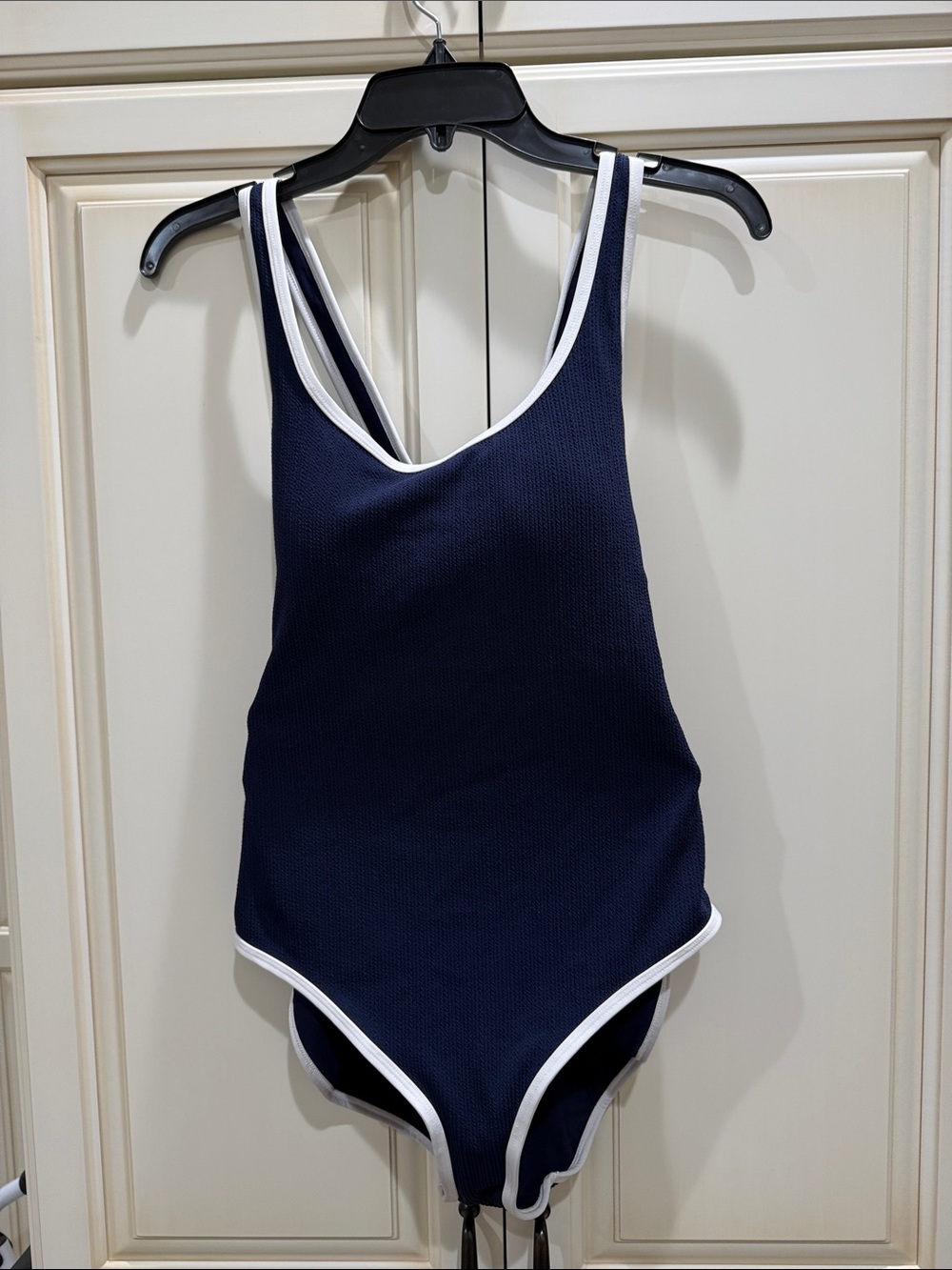 CALIA by Carrie Underwood Navy Blue One-Piece Swimsuit with White Trim